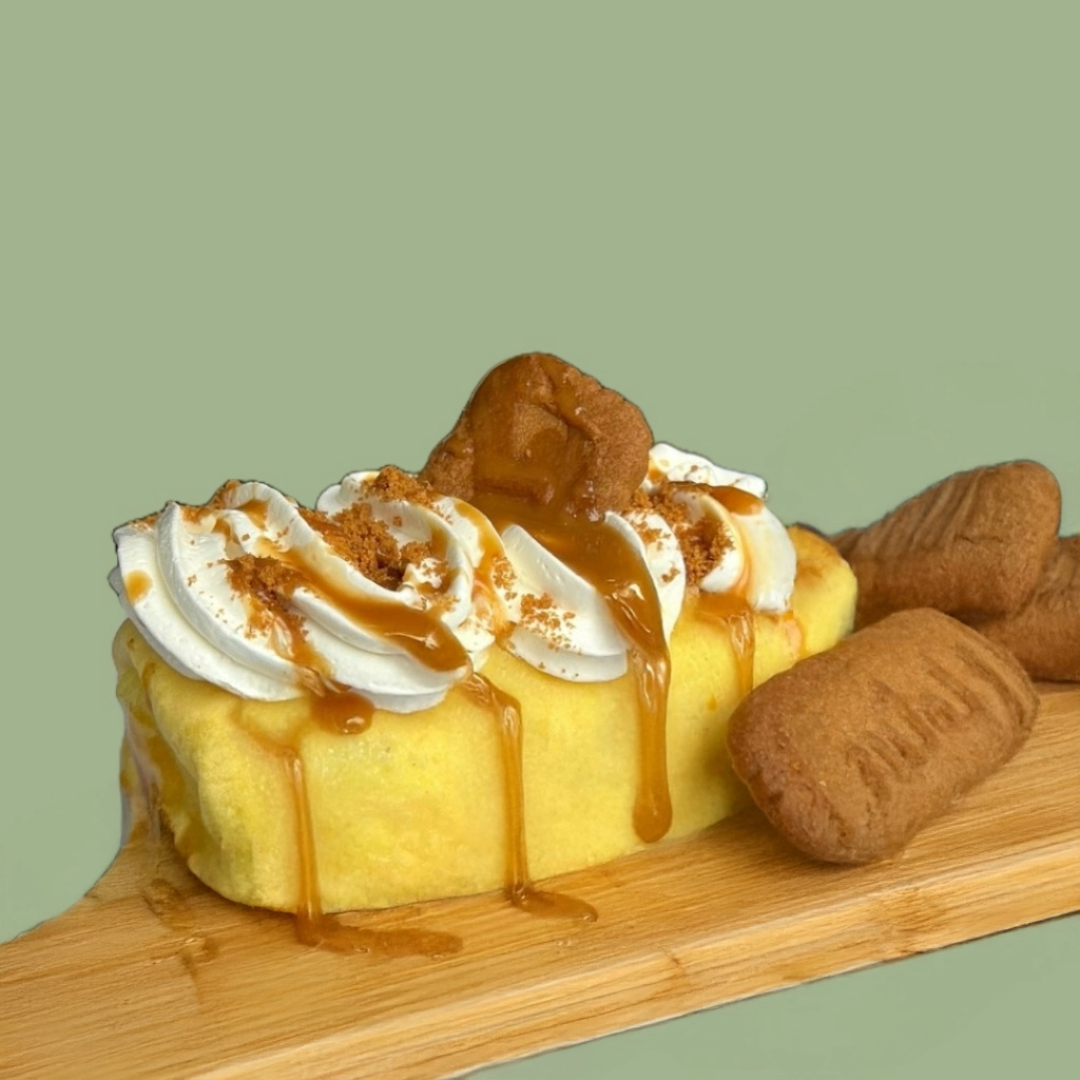 Crushed Biscoff cookies, light cream, cookie butter syrup